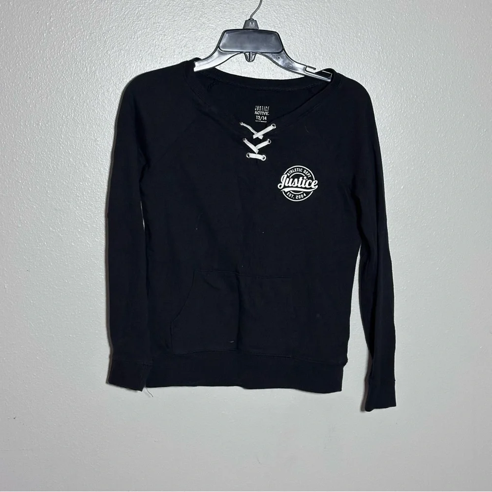 Justice Active Girls‎ Kids Black Long Sleeve Pullover Shirt size 12/14